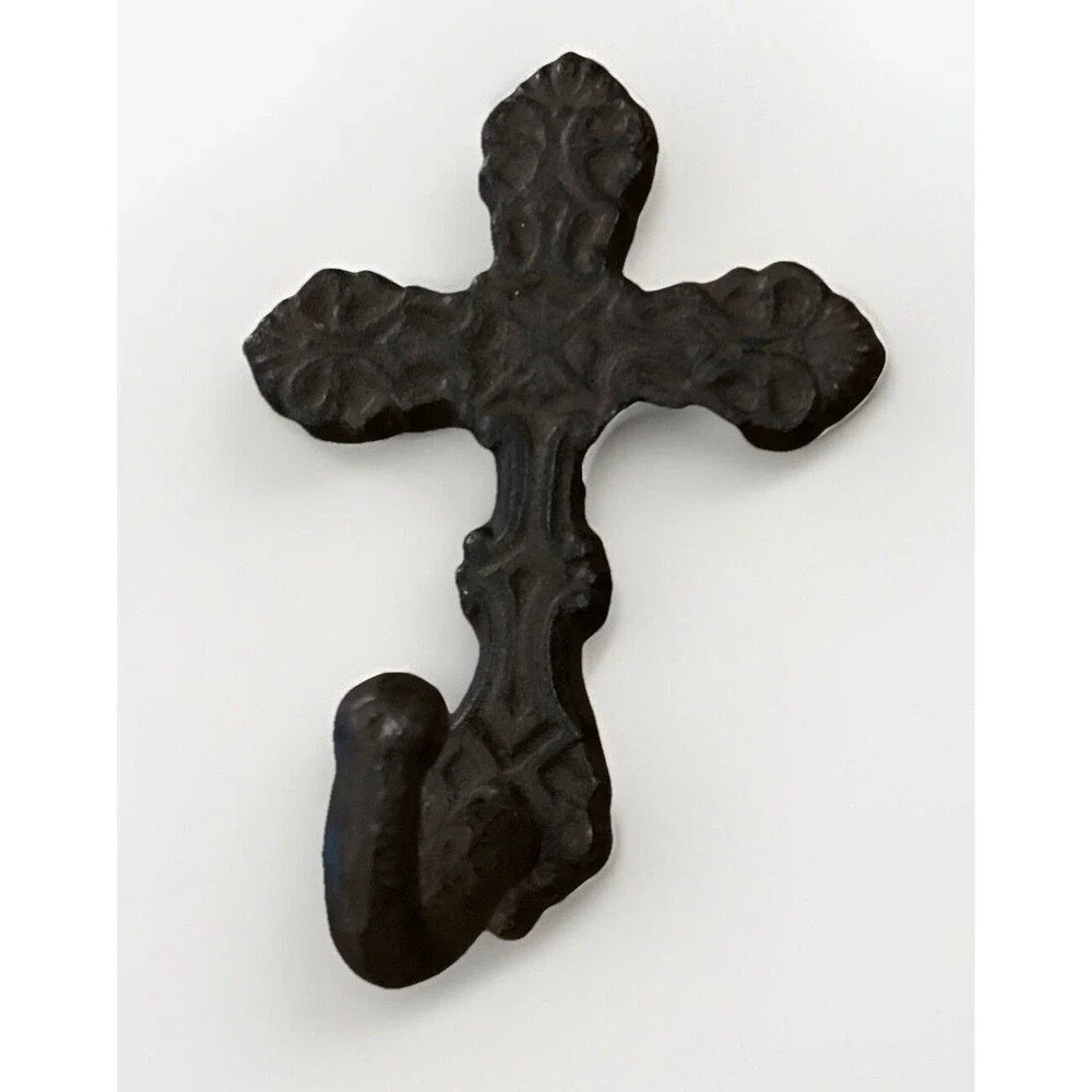 Rustic Cast Iron Cross Wall Hook. 5 inches tall. Farmhouse Decor.
